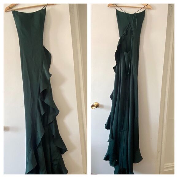 La Femme Lace-Up Open Back Ruffle  Prom Dress - Picture 3 of 7